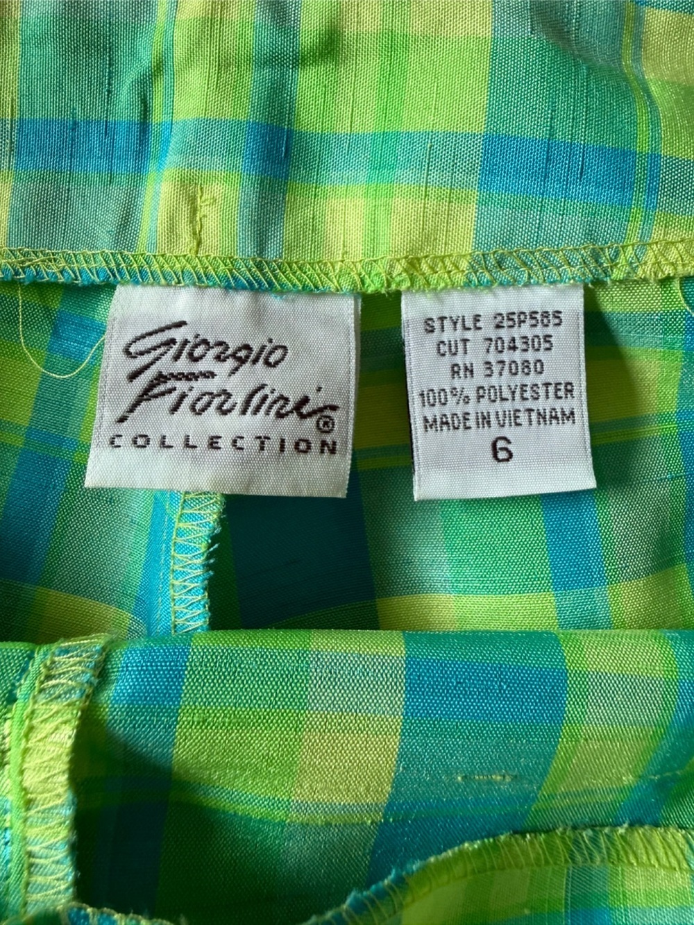 Georgio Fiorlini Green & Blue Plaid Pants. Size 6 - Picture 6 of 8